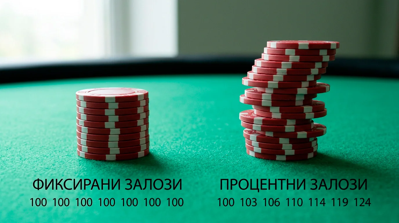 Сравнение на плосък и процентен стейк модел при голф залог