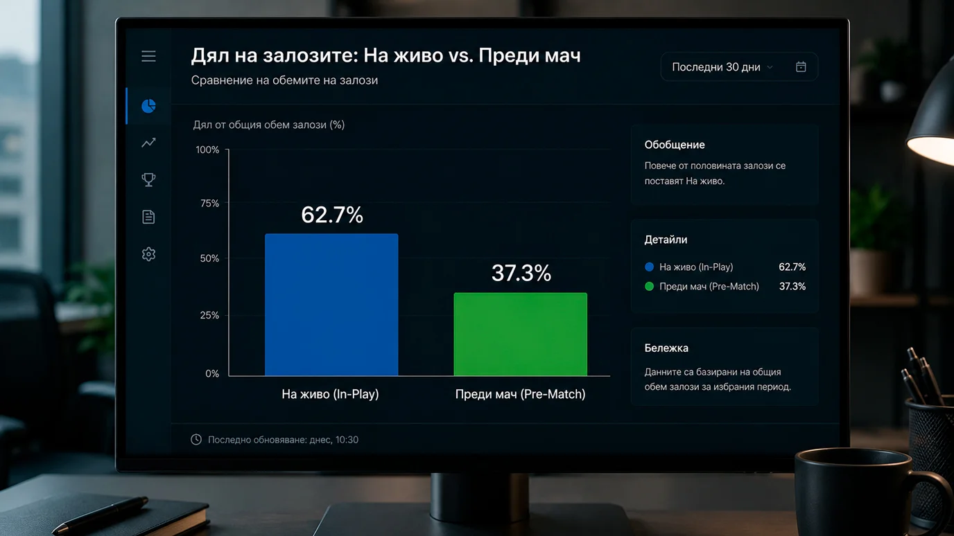 Дял на in-play спрямо pre-match при спортните залози в Европа