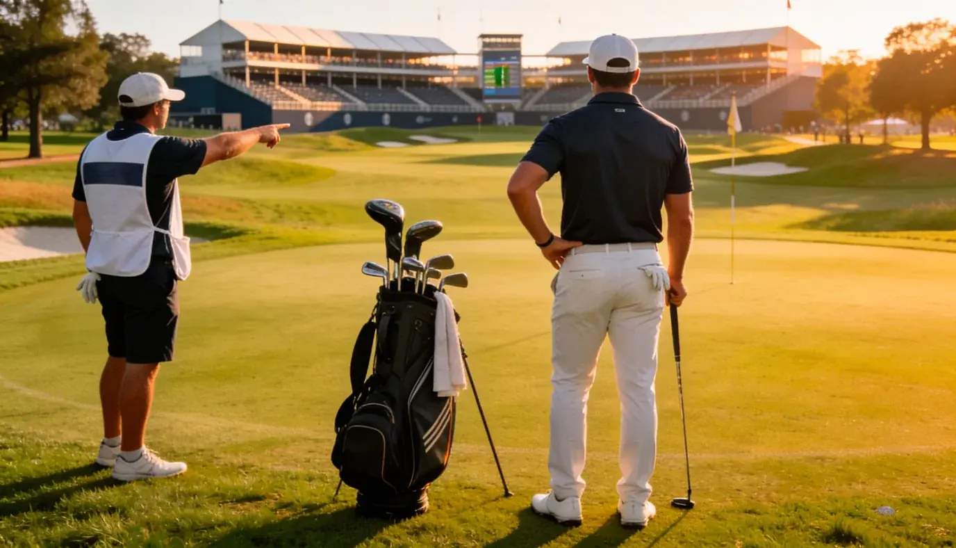 Голф играч анализира трасе преди удар на PGA Championship